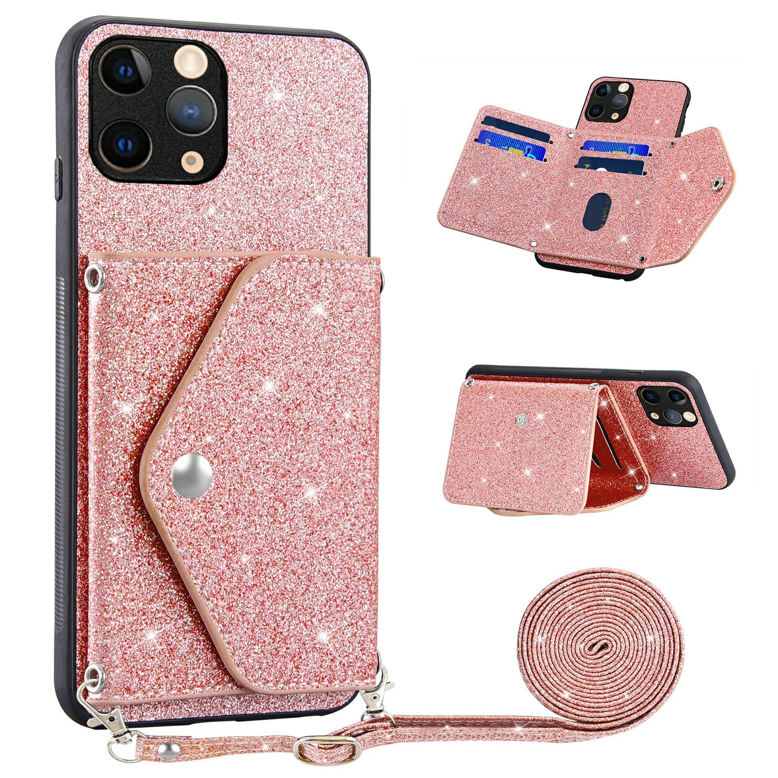 Triangle Kickstand Card Holder Phone Case for iPhone 11 Pro Max 6.5 inch PU Leather TPU Glittery Powder Phone Cover Triangle Kickstand Card Holder Phone Case for iPhone 11 Pro Max 6.5 inch PU Leather TPU Glittery Powder Phone Cover